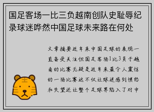 国足客场一比三负越南创队史耻辱纪录球迷哗然中国足球未来路在何处 国足客场一比三负越南创队史耻辱纪录球迷哗然中国足球未来路在何处
